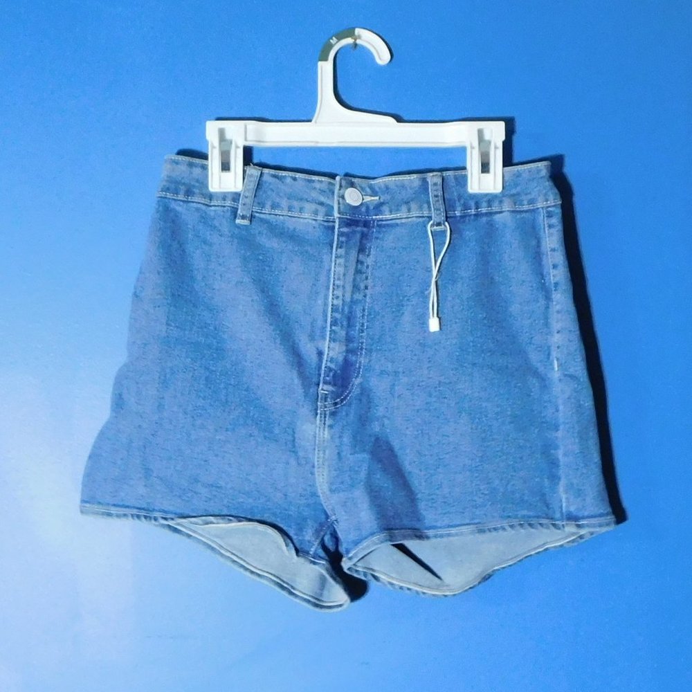 Bershka Size 8 Denim Short Shorts in Blue